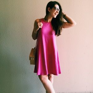 linen-blend pink sleeveless dress